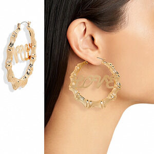 Nordstrom Chunky Oversized Gold Bamboo LOVE Hoop Bold Statement Earrings